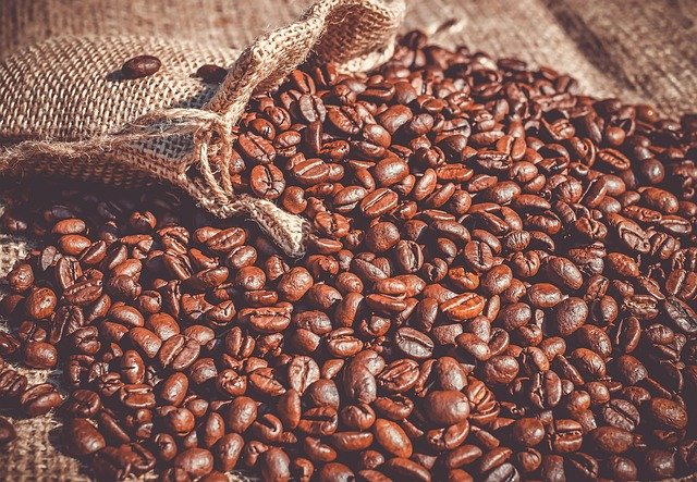 Robusta coffee beans in burlap sack