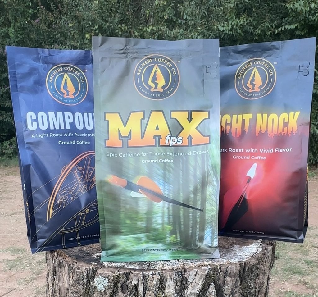 archery coffee roasts on a stump