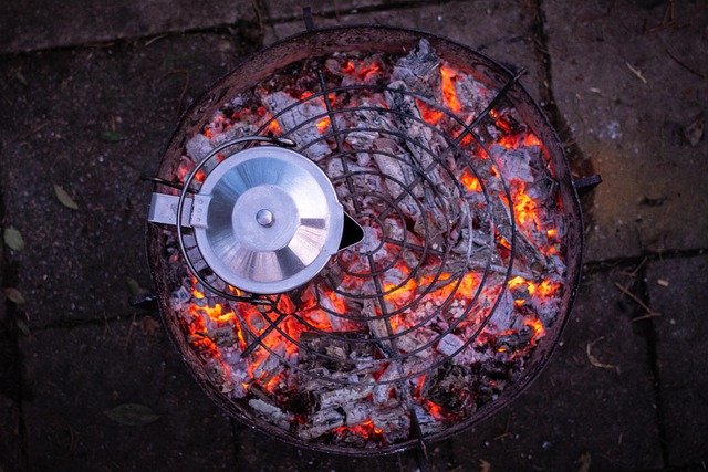 coffee pot on portable grill