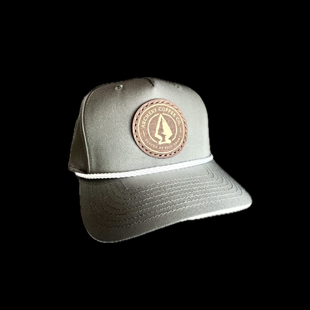 Archery Coffee Leather Patch Hat Dark Olive and White