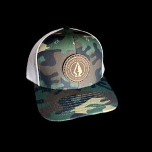 Archery Coffee Leather Patch Hat Green Camo and White