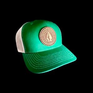 archery coffee leather patch trucker hat kelly green