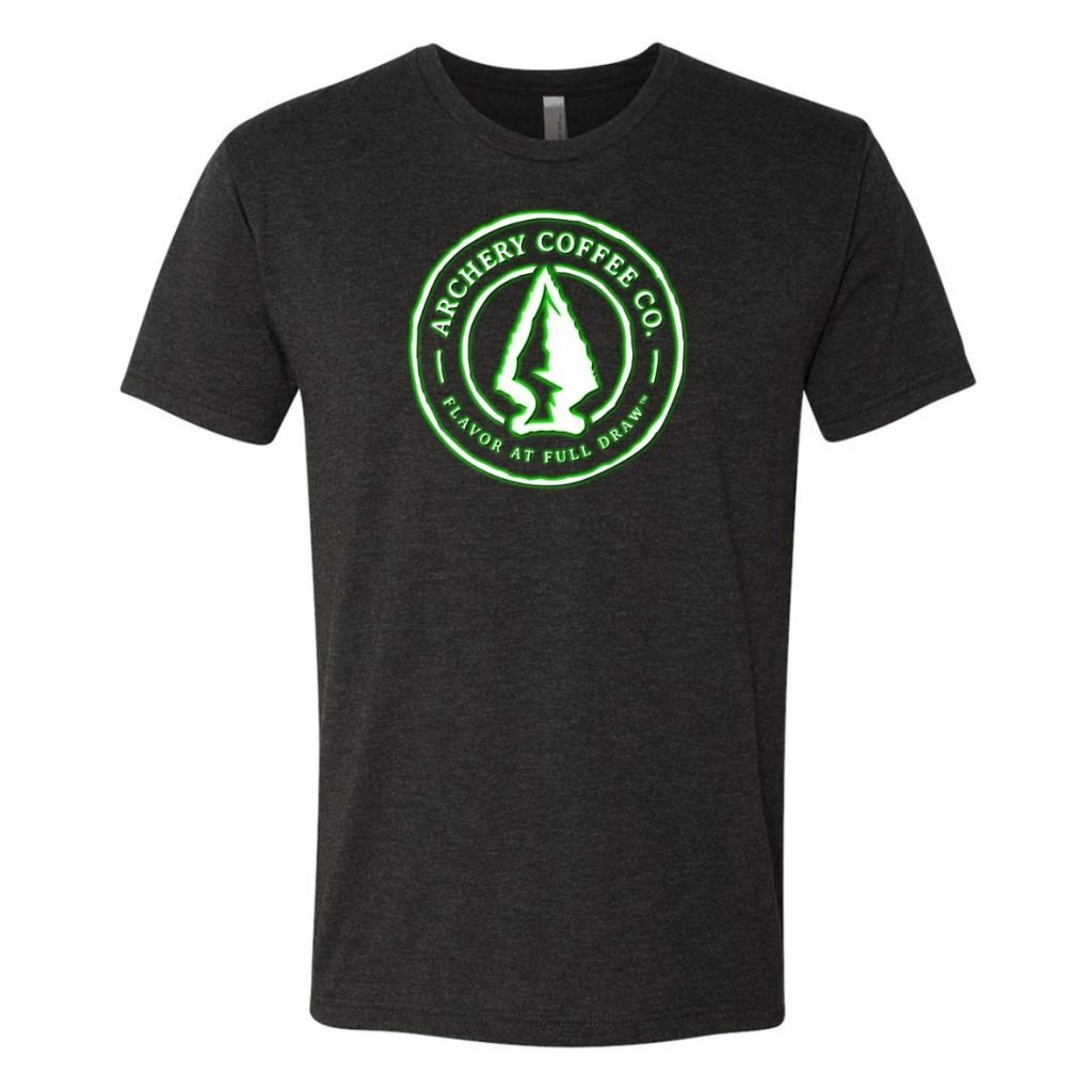 Archery Coffee Tee Green Glow Front