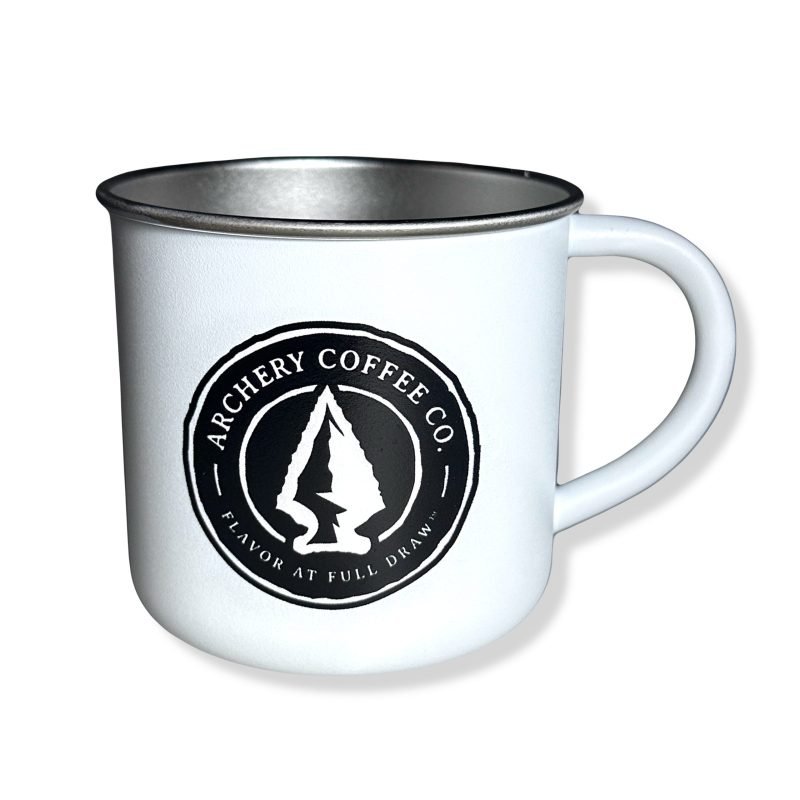 White Archery Coffee™ Stainless Steel Rim Campfire Mug
